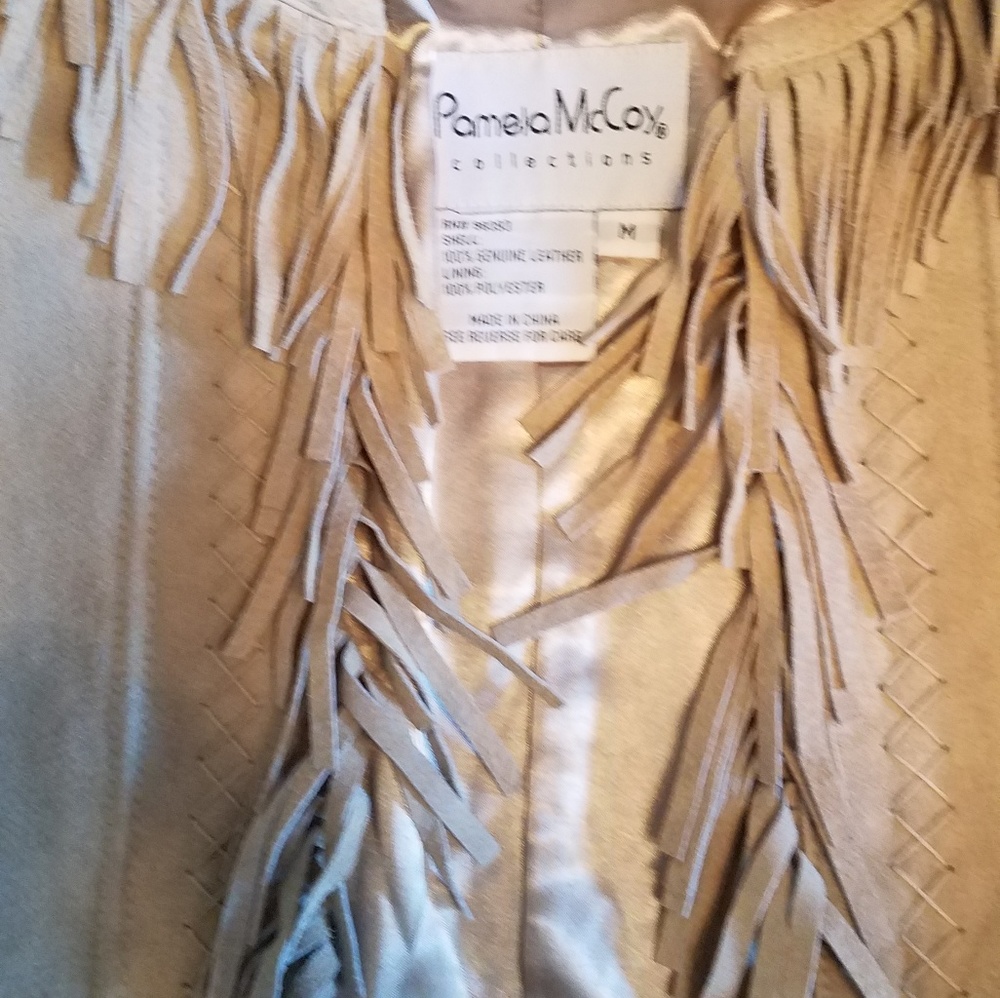 Pamela McCoy fringe  Beige suede jacket Boho Beverly Hills boutique meduim